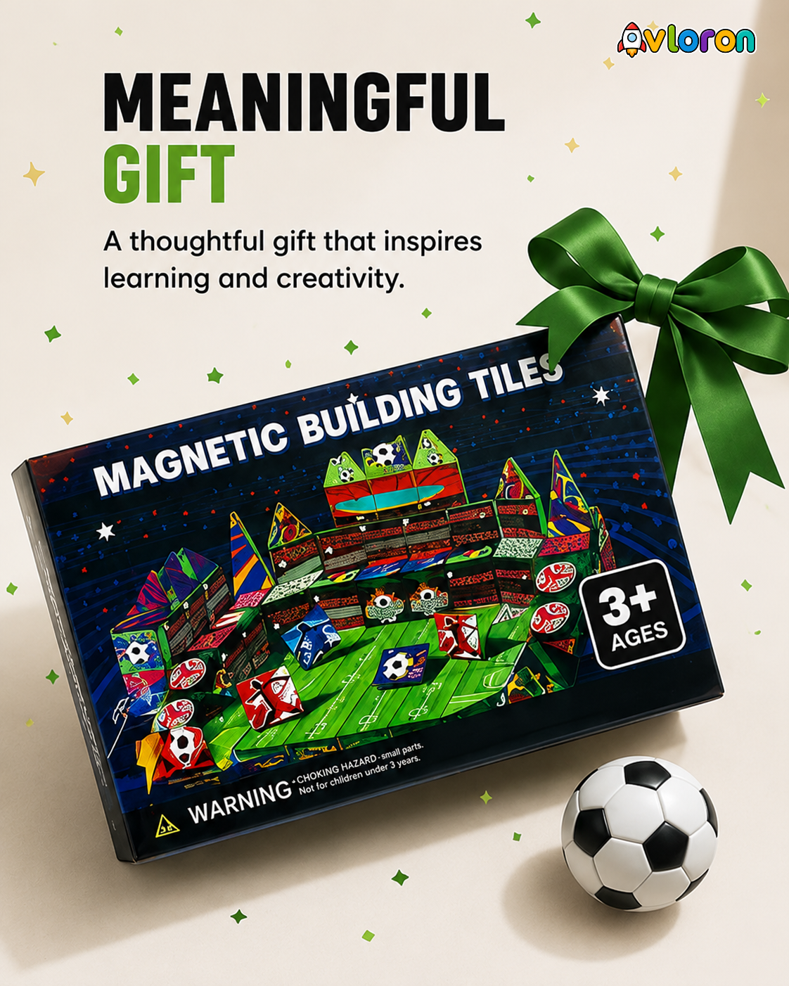 AvloronMagnetic Building Tiles 3D Soccer Stadium World 60PCS - STEM Construction Set with Strong Magnetic Force-Develop Thinking & Motor Skills Ages 3+