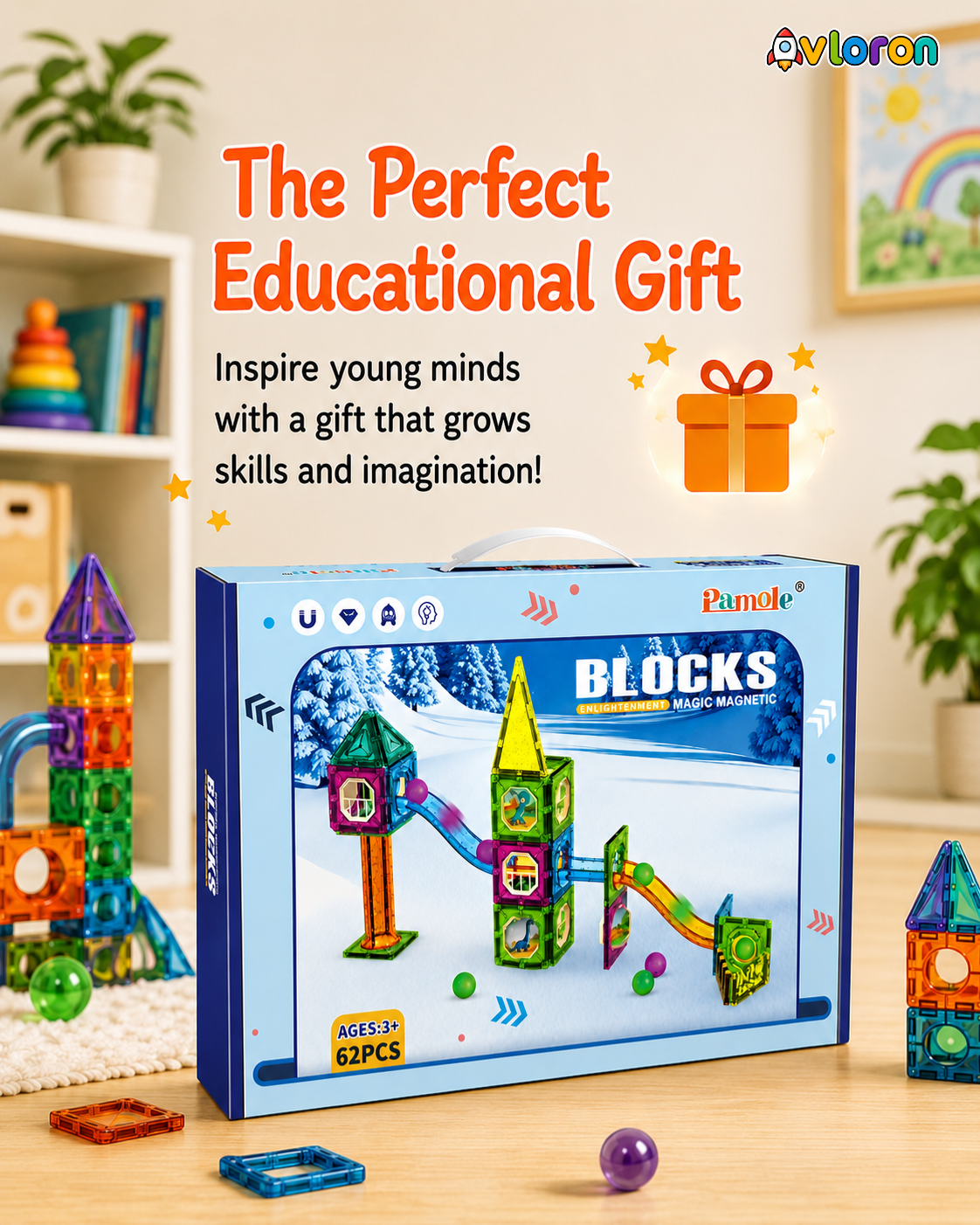 Magic Magnetic Blocks 62PCS Snowy Marble Run World – STEM Building Toy for Imaginative Play & Motor Skills Ages 3+