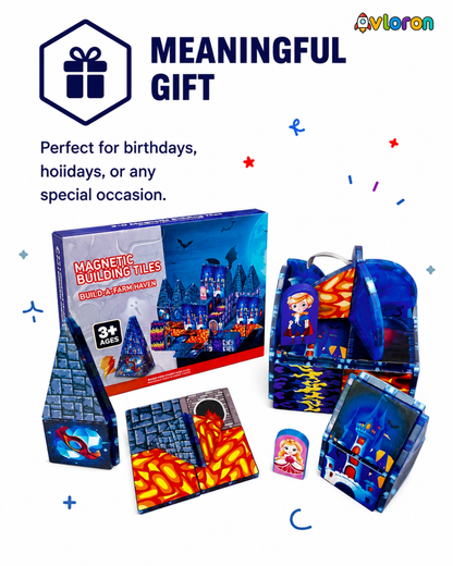 Magnetic Building Tiles 3D Mystic Night Castle 52PCS - STEM Construction Set with Strong Magnetic Force-Develop Thinking & Motor Skills Ages 3+