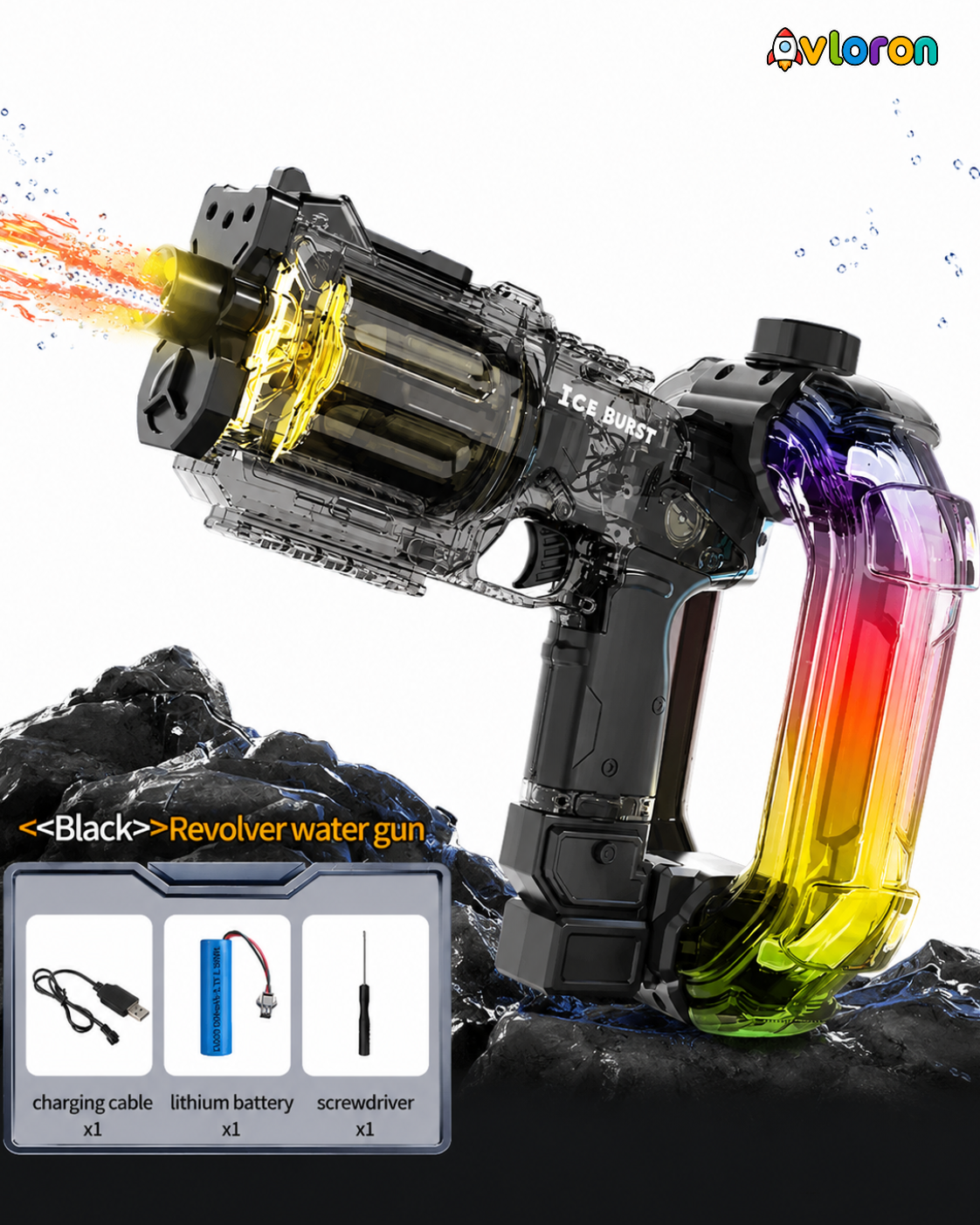Electric Water Gun with LED Lights & Rotating Cylinder – Long Range Summer Fun for Kids & Adults