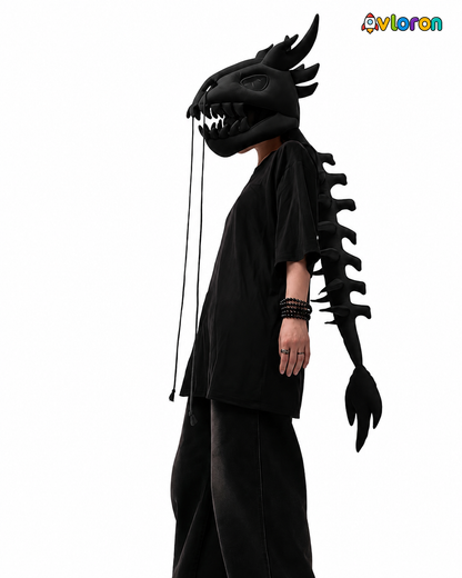 Avloron Dinosaur Skeleton Headpiece – 3D Plush Skull Headwear for Halloween Cosplay, Festivals & Unisex Costume Dress Up
