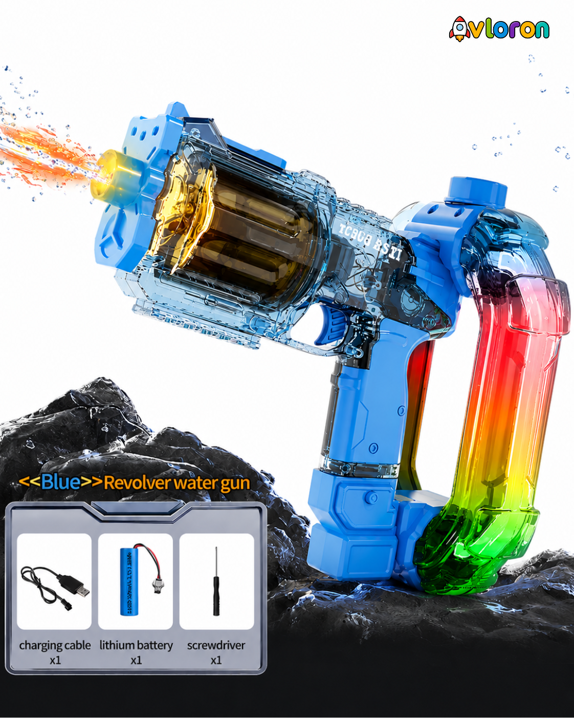 Electric Water Gun with LED Lights & Rotating Cylinder – Long Range Summer Fun for Kids & Adults