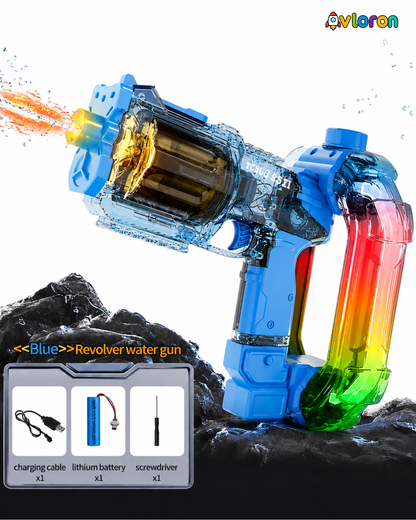 Electric Water Gun with LED Lights & Rotating Cylinder – Long Range Summer Fun for Kids & Adults
