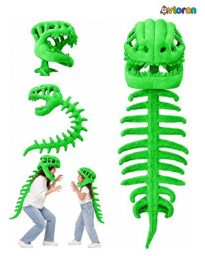 Avloron Dinosaur Skeleton Costume – 3D Plush Skull & Spine Halloween Cosplay Dress Up Outfit