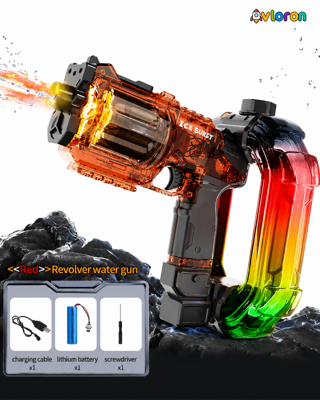 Electric Water Gun with LED Lights & Rotating Cylinder – Long Range Summer Fun for Kids & Adults