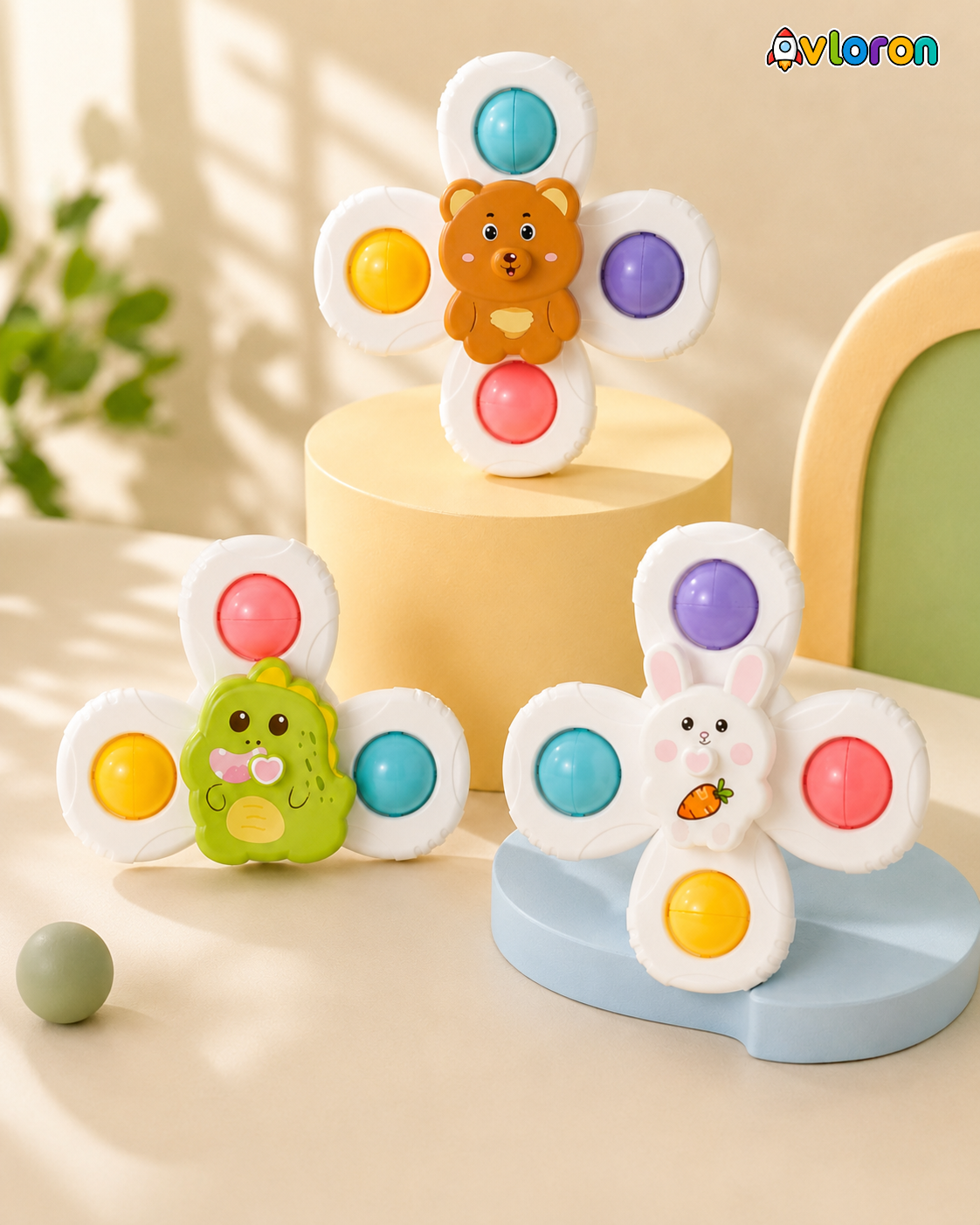 Avloron 3PCS Suction Cup Spinning Bath Toys – Sensory Fidget Toys for Bath Time, Early Learning & Fine Motor Skills