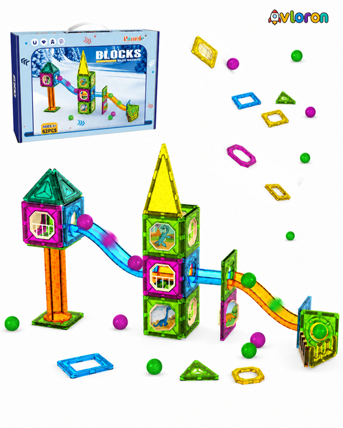 Magic Magnetic Blocks 62PCS Snowy Marble Run World – STEM Building Toy for Imaginative Play & Motor Skills Ages 3+