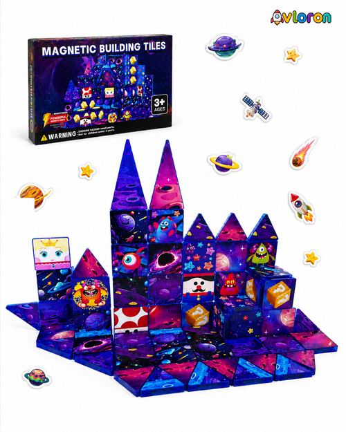 Avloron Magnetic Building Tiles 3D Galaxy World 60PCS - STEM Construction Set with Strong Magnetic Force-Develop Thinking & Motor Skills Ages 3+