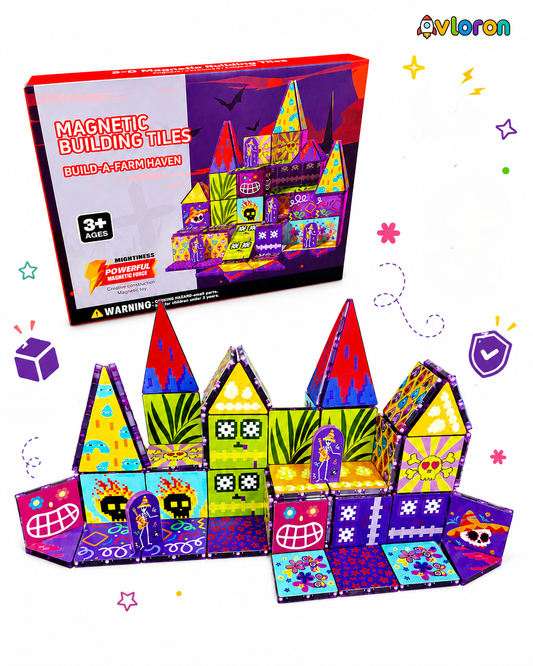 Magnetic Building Tiles 3D Colorful Party 52PCS - STEM Construction Set with Strong Magnetic Force-Develop Thinking & Motor Skills Ages 3+