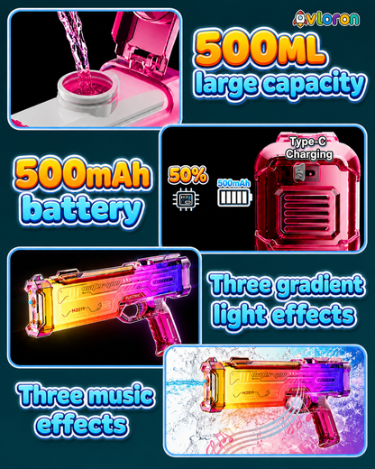 Avloron Electric Water Gun with LED Lights & Music – Rechargeable Automatic Water Blaster for Kids & Adults