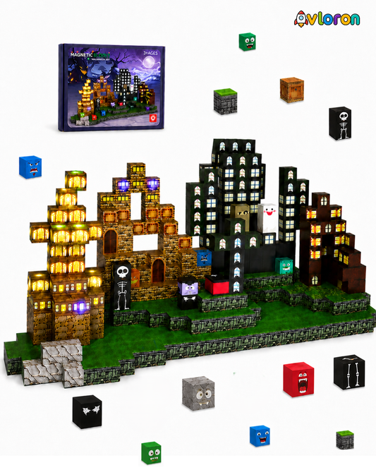 Magnetic Blocks 137PCS Halloween Set with Light-Up Magnetic Tiles – STEM Building Toy for Creativity & Motor Skills Ages 3+