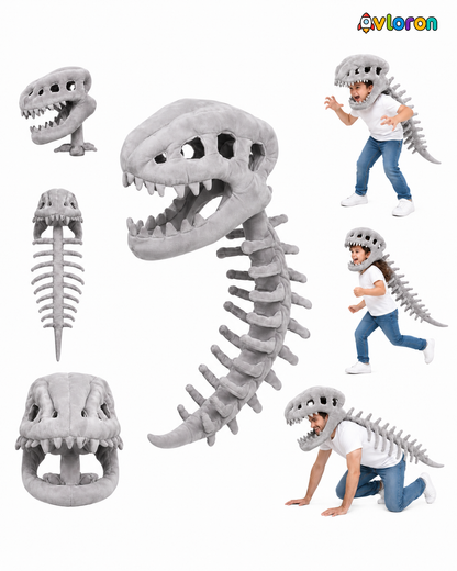 Avloron Dinosaur Skeleton Costume – 3D Plush Skull & Spine Halloween Cosplay Dress Up Outfit