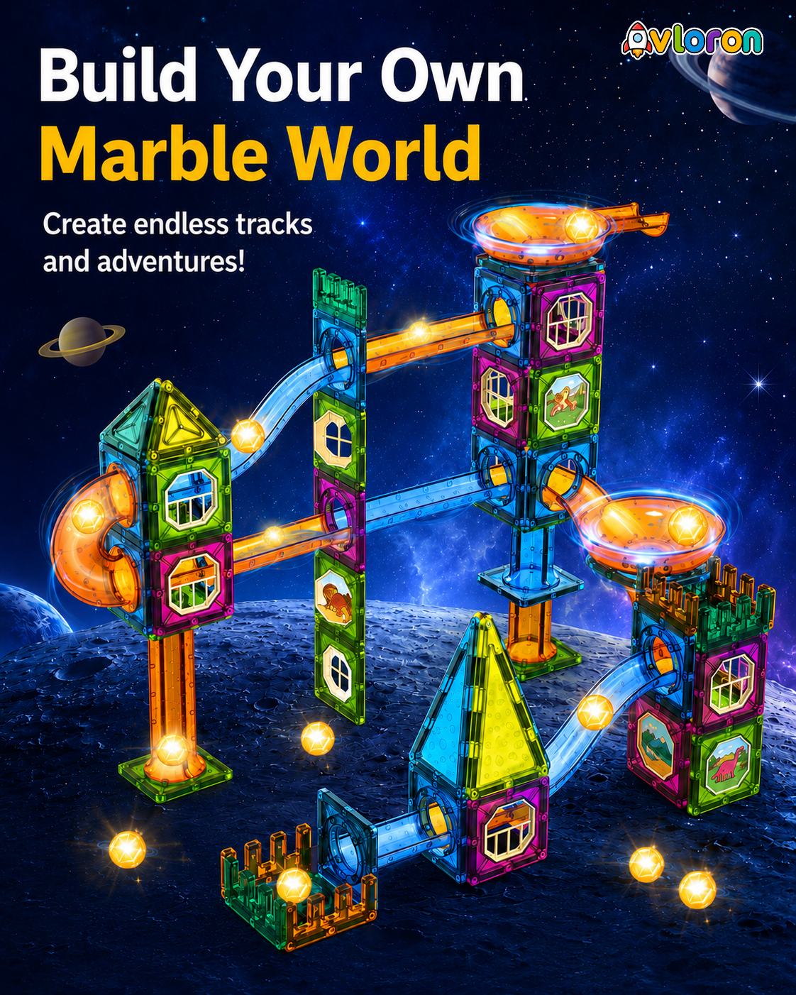 Avloron Magic Magnetic Blocks 123PCS Light-Up Marble World – STEM Building Toy for Imaginative Play & Motor Skills Ages 3+