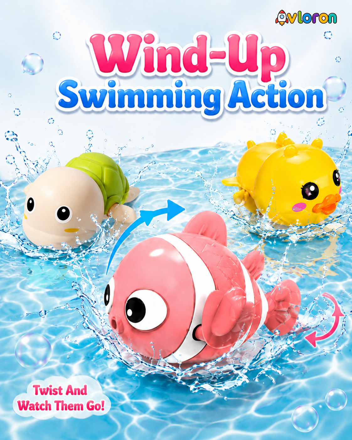 Wind-Up Bath Toy Set with Floating Swimming Action – Interactive Water Play Fun for Kids