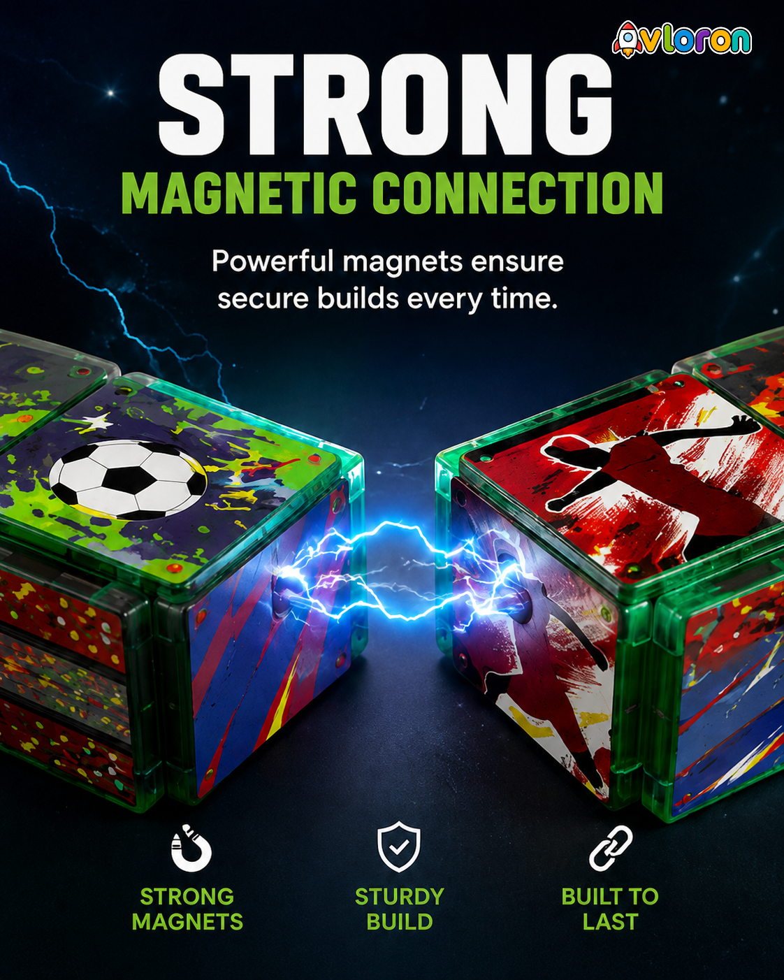 AvloronMagnetic Building Tiles 3D Soccer Stadium World 60PCS - STEM Construction Set with Strong Magnetic Force-Develop Thinking & Motor Skills Ages 3+