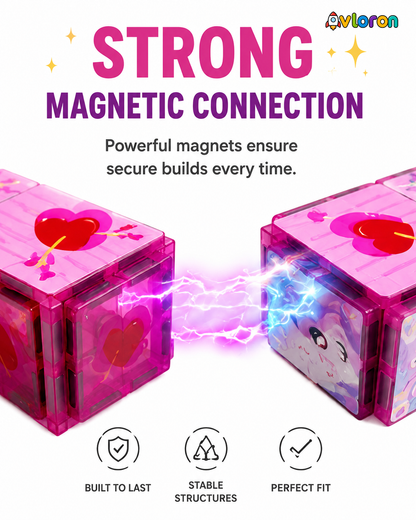 Magnetic Building Tiles 3D Little Pony World 60PCS - STEM Construction Set with Strong Magnetic Force-Develop Thinking & Motor Skills Ages 3+