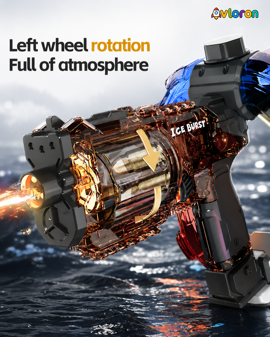 Electric Water Gun with LED Lights & Rotating Cylinder – Long Range Summer Fun for Kids & Adults