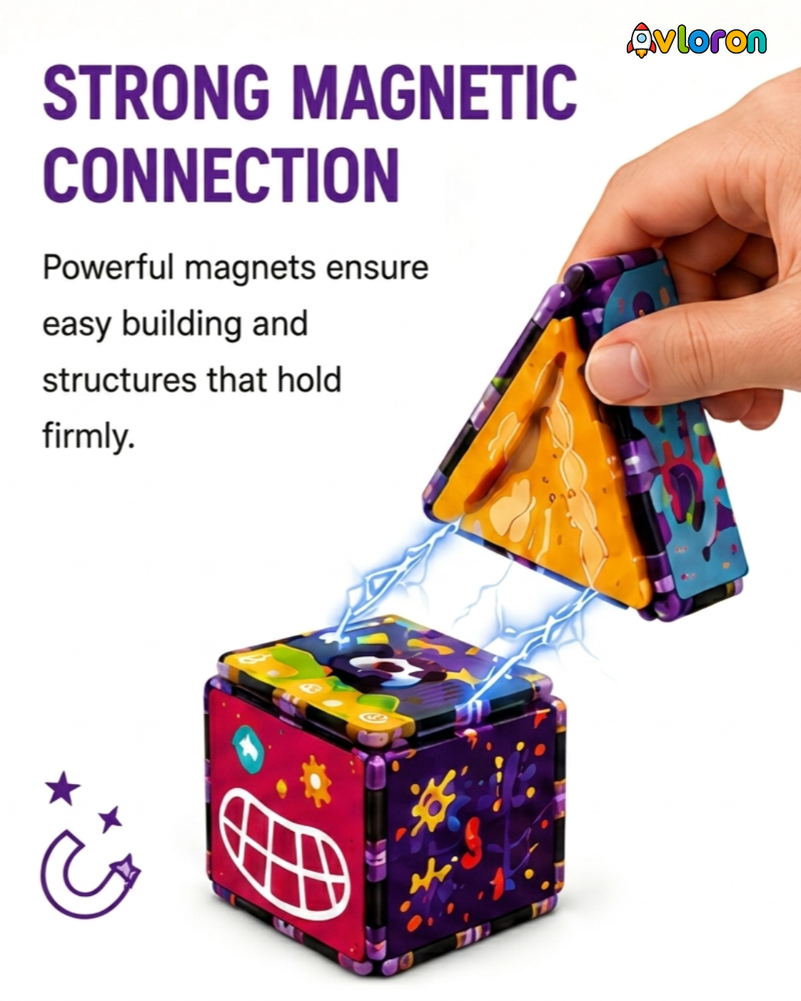 Magnetic Building Tiles 3D Colorful Party 52PCS - STEM Construction Set with Strong Magnetic Force-Develop Thinking & Motor Skills Ages 3+