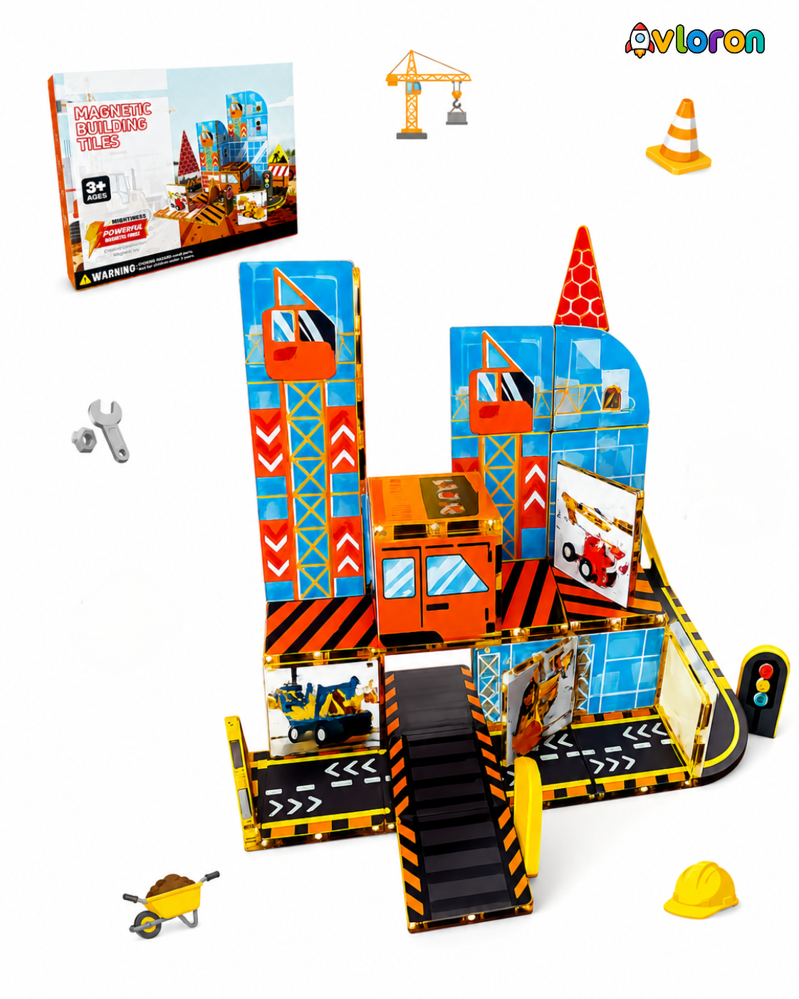 Magnetic Building Tiles 3D Urban Haven 44PCS - STEM Construction Set with Strong Magnetic Force-Develop Thinking & Motor Skills Ages 3+