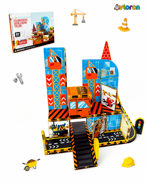Magnetic Building Tiles 3D Urban Haven 44PCS - STEM Construction Set with Strong Magnetic Force-Develop Thinking & Motor Skills Ages 3+