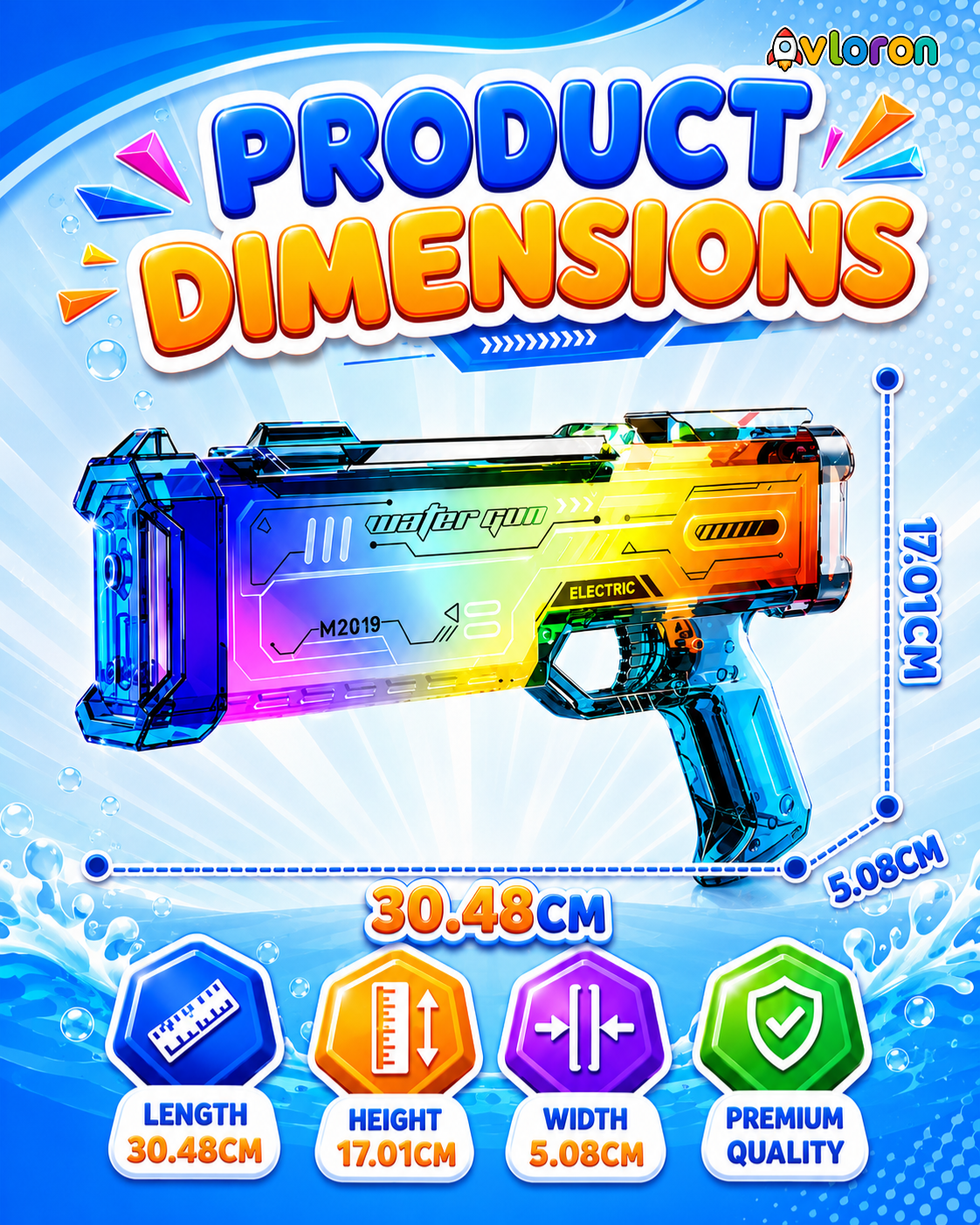 Avloron Electric Water Gun with LED Lights & Music – Rechargeable Automatic Water Blaster for Kids & Adults