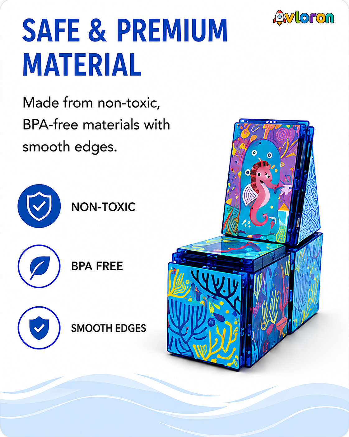Magnetic Building Tiles 3D Amazing Ocean World 44PCS - STEM Construction Set with Strong Magnetic Force-Develop Thinking & Motor Skills Ages 3+