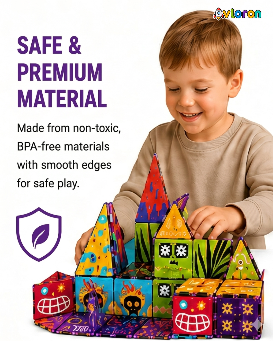 Magnetic Building Tiles 3D Colorful Party 52PCS - STEM Construction Set with Strong Magnetic Force-Develop Thinking & Motor Skills Ages 3+