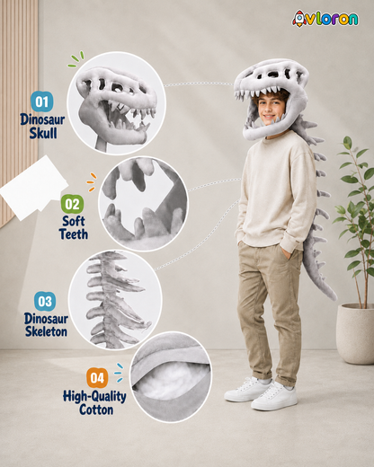 Avloron Dinosaur Skeleton Costume – 3D Plush Skull & Spine Halloween Cosplay Dress Up Outfit