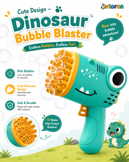 40-Hole Dinosaur Bubble Machine Gun with Automatic Bubble Blasting – Outdoor Bubble Toy for Parties, Weddings & Kids Ages 3+