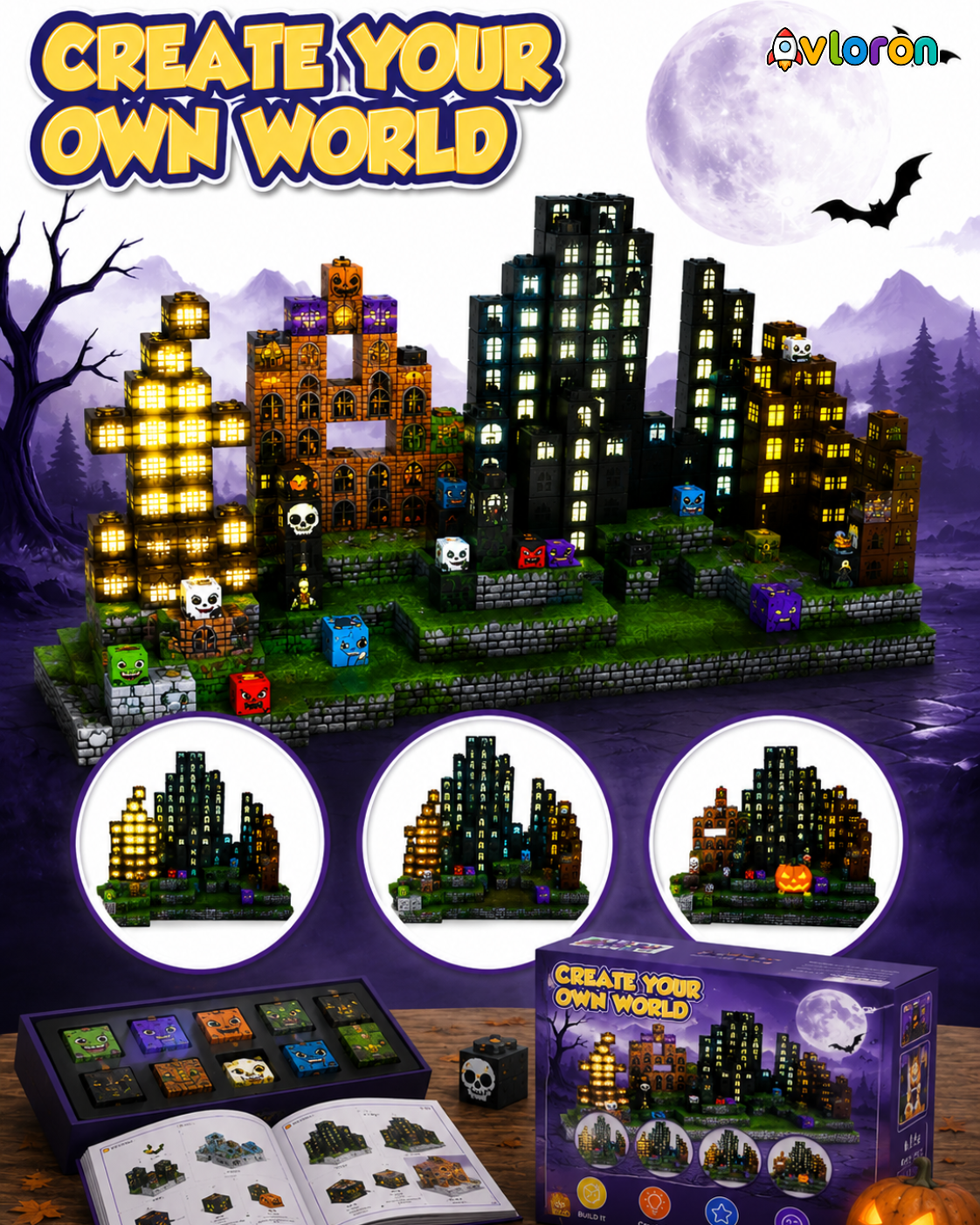 Magnetic Blocks 137PCS Halloween Set with Light-Up Magnetic Tiles – STEM Building Toy for Creativity & Motor Skills Ages 3+