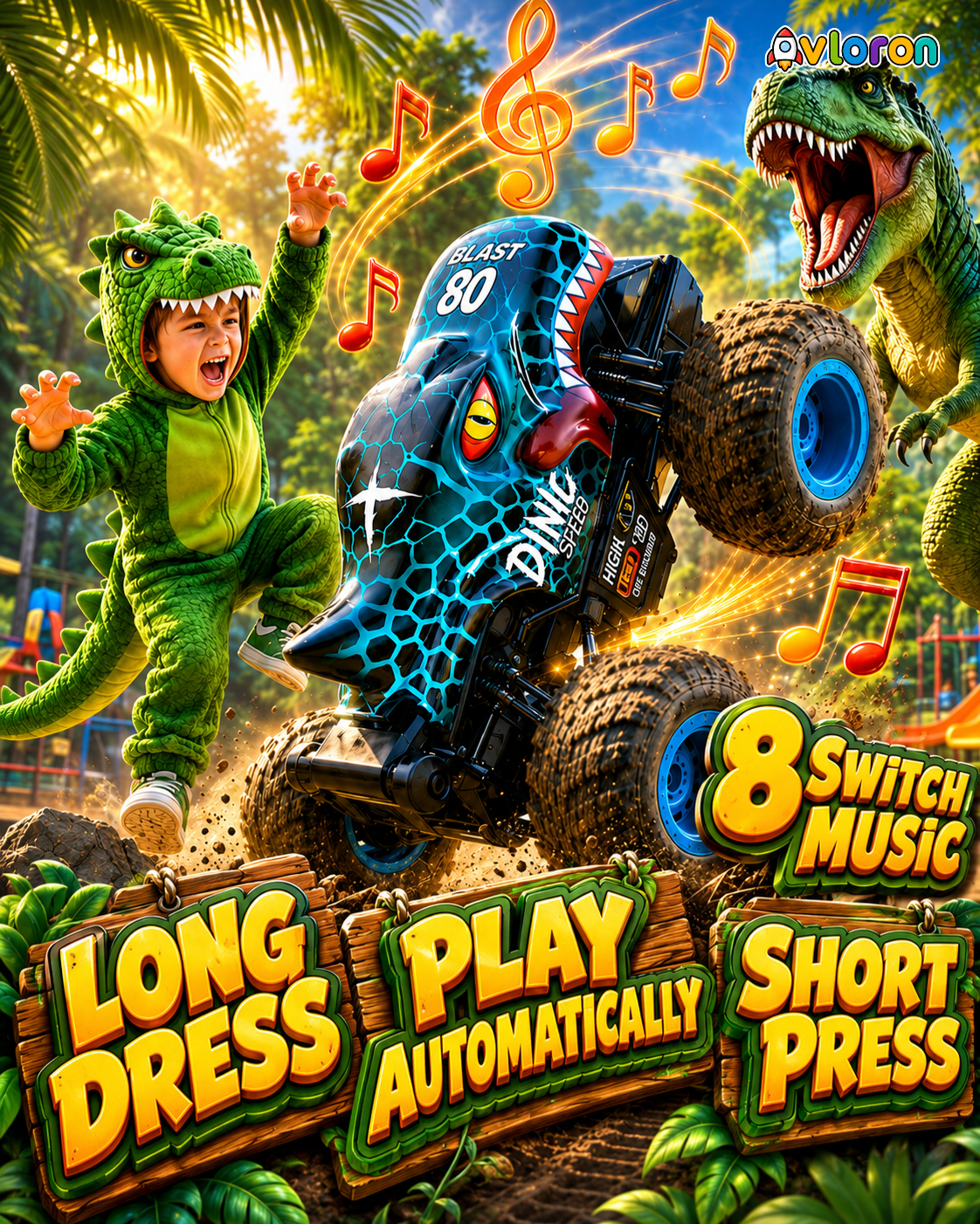 Monster Truck with LED Lights & 360° Spinning Action – Dinosaur Stunt Truck Fun for Kids Ages 3+