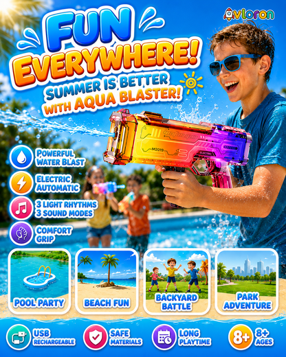 Avloron Electric Water Gun with LED Lights & Music – Rechargeable Automatic Water Blaster for Kids & Adults