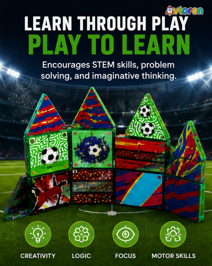 AvloronMagnetic Building Tiles 3D Soccer Stadium World 60PCS - STEM Construction Set with Strong Magnetic Force-Develop Thinking & Motor Skills Ages 3+