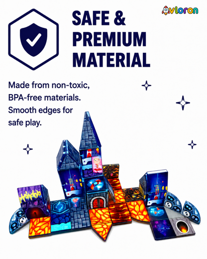 Magnetic Building Tiles 3D Mystic Night Castle 52PCS - STEM Construction Set with Strong Magnetic Force-Develop Thinking & Motor Skills Ages 3+
