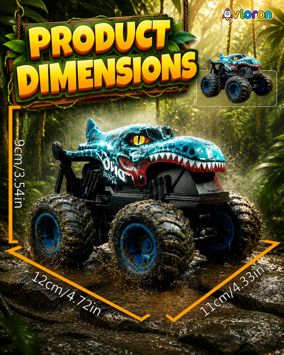 Monster Truck with LED Lights & 360° Spinning Action – Dinosaur Stunt Truck Fun for Kids Ages 3+