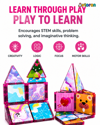 Magnetic Building Tiles 3D Little Pony World 60PCS - STEM Construction Set with Strong Magnetic Force-Develop Thinking & Motor Skills Ages 3+