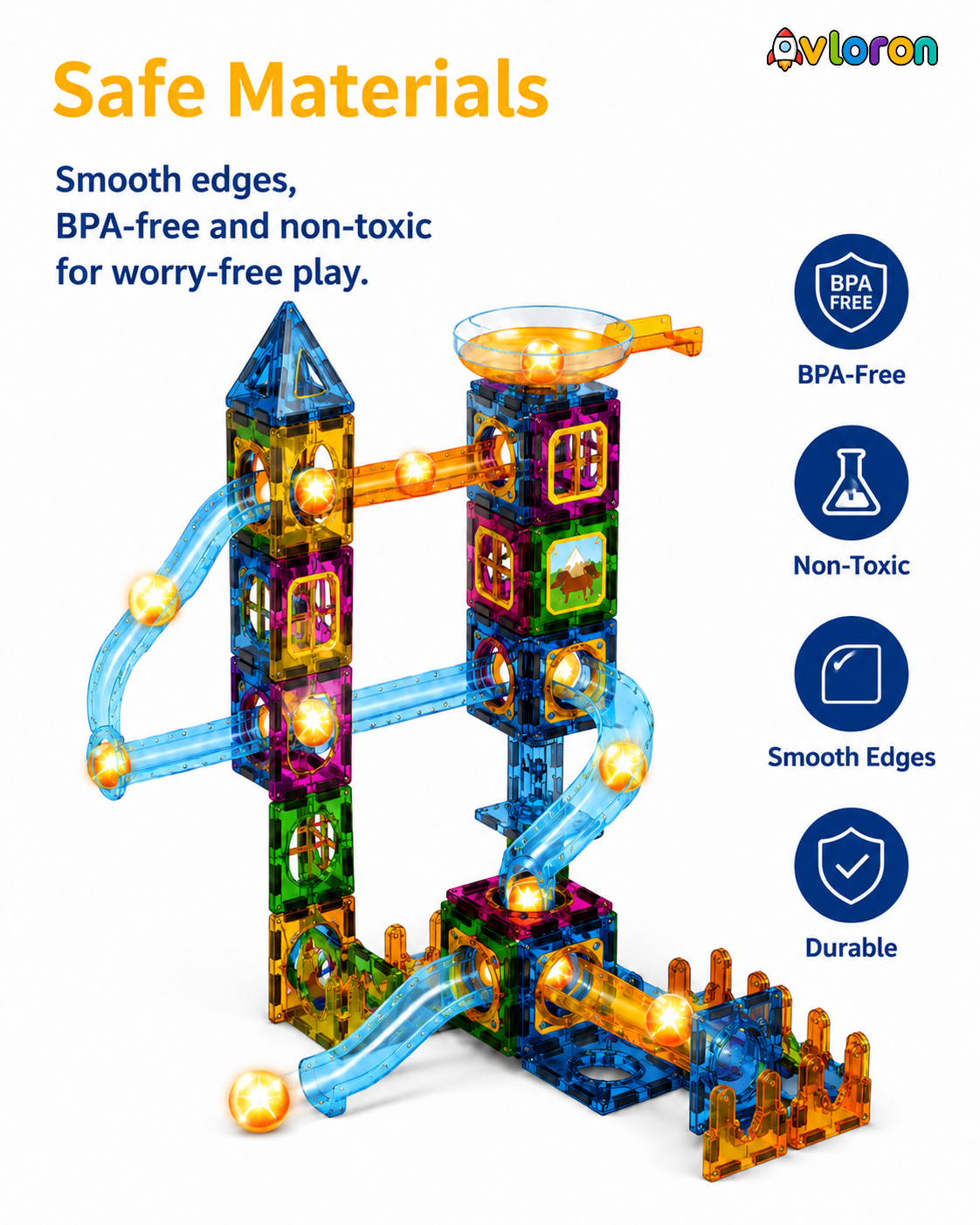 Avloron Magic Magnetic Blocks 123PCS Light-Up Marble World – STEM Building Toy for Imaginative Play & Motor Skills Ages 3+