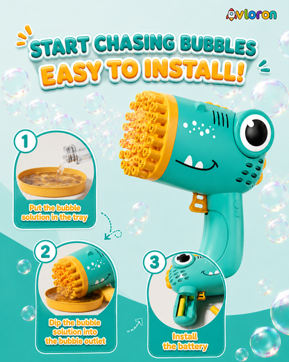 40-Hole Dinosaur Bubble Machine Gun with Automatic Bubble Blasting – Outdoor Bubble Toy for Parties, Weddings & Kids Ages 3+