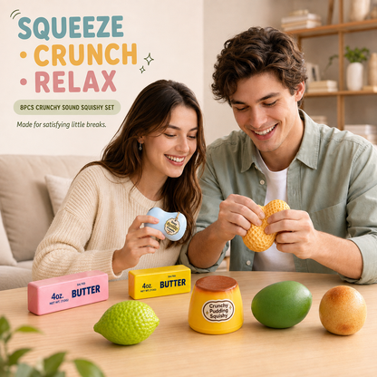 4PCS/8PCS AVLORON Crunchy Sound Squishy Set, Handmade Soft Squeeze Sensory Fidget Toys, ASMR Stress Relief Desk Toys for Teens & Adults