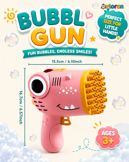 40-Hole Dinosaur Bubble Machine Gun with Automatic Bubble Blasting – Outdoor Bubble Toy for Parties, Weddings & Kids Ages 3+