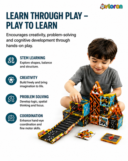 Magnetic Building Tiles 3D Urban Haven 44PCS - STEM Construction Set with Strong Magnetic Force-Develop Thinking & Motor Skills Ages 3+