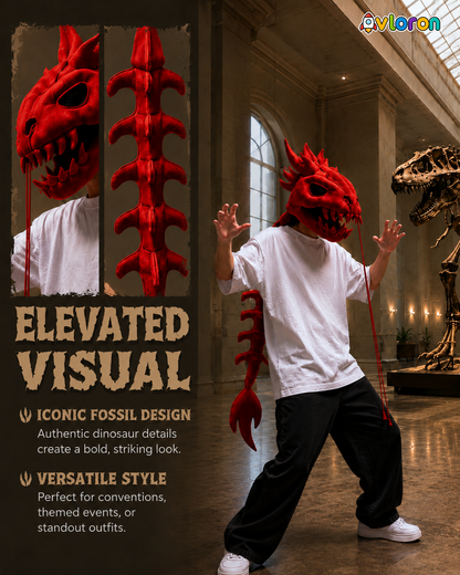 Avloron Dinosaur Skeleton Headpiece – 3D Plush Skull Headwear for Halloween Cosplay, Festivals & Unisex Costume Dress Up