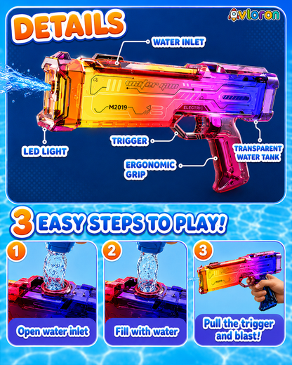 Avloron Electric Water Gun with LED Lights & Music – Rechargeable Automatic Water Blaster for Kids & Adults
