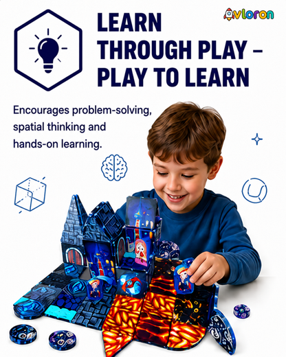 Magnetic Building Tiles 3D Mystic Night Castle 52PCS - STEM Construction Set with Strong Magnetic Force-Develop Thinking & Motor Skills Ages 3+