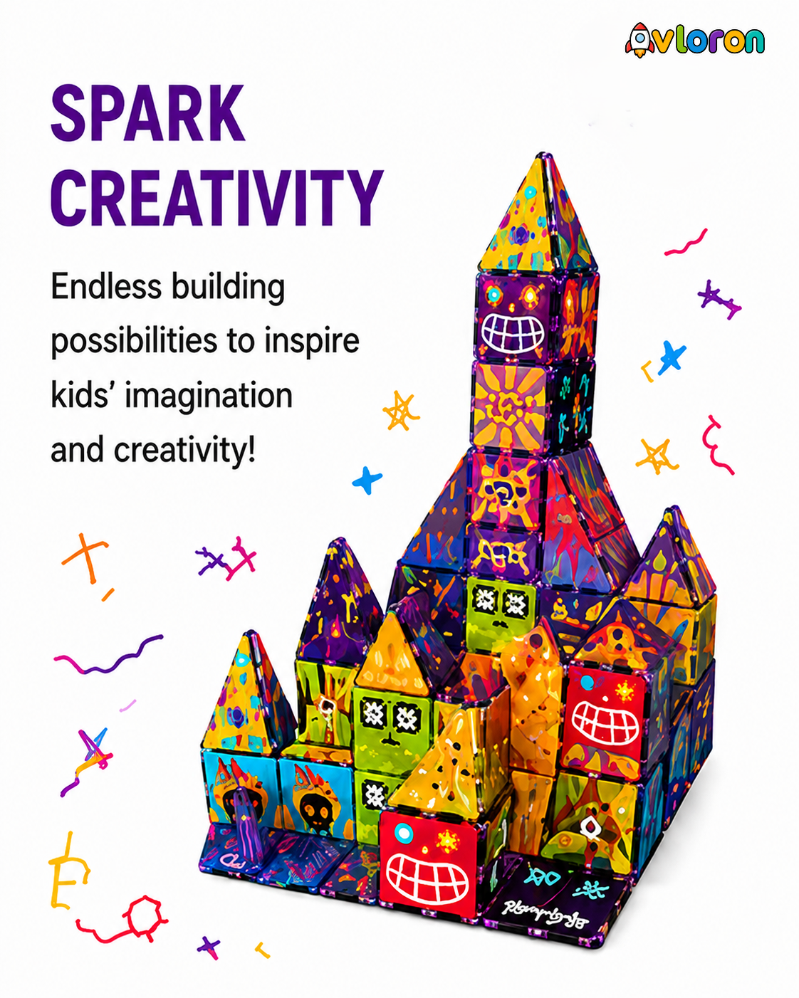 Magnetic Building Tiles 3D Colorful Party 52PCS - STEM Construction Set with Strong Magnetic Force-Develop Thinking & Motor Skills Ages 3+