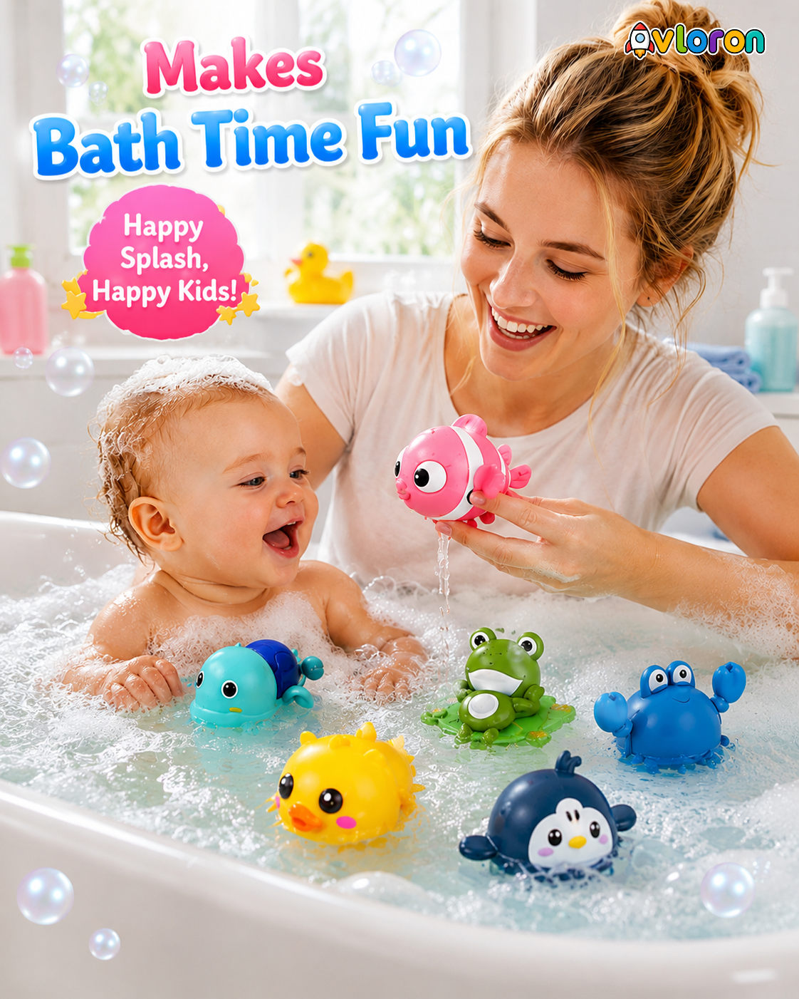 Wind-Up Bath Toy Set with Floating Swimming Action – Interactive Water Play Fun for Kids