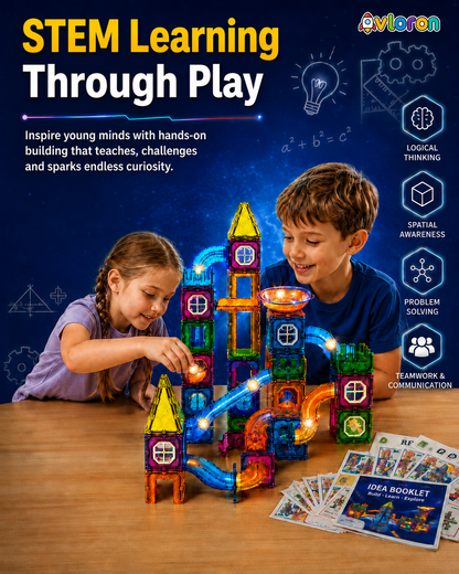 Avloron Magic Magnetic Blocks 123PCS Light-Up Marble World – STEM Building Toy for Imaginative Play & Motor Skills Ages 3+