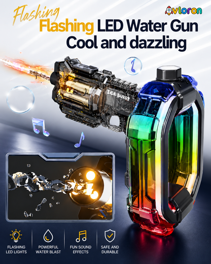 Electric Water Gun with LED Lights & Rotating Cylinder – Long Range Summer Fun for Kids & Adults