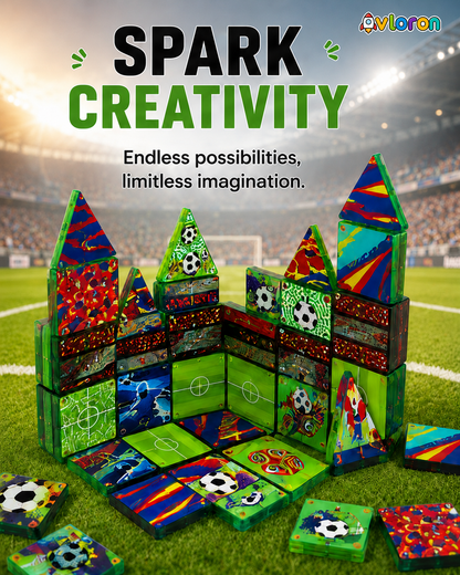 AvloronMagnetic Building Tiles 3D Soccer Stadium World 60PCS - STEM Construction Set with Strong Magnetic Force-Develop Thinking & Motor Skills Ages 3+