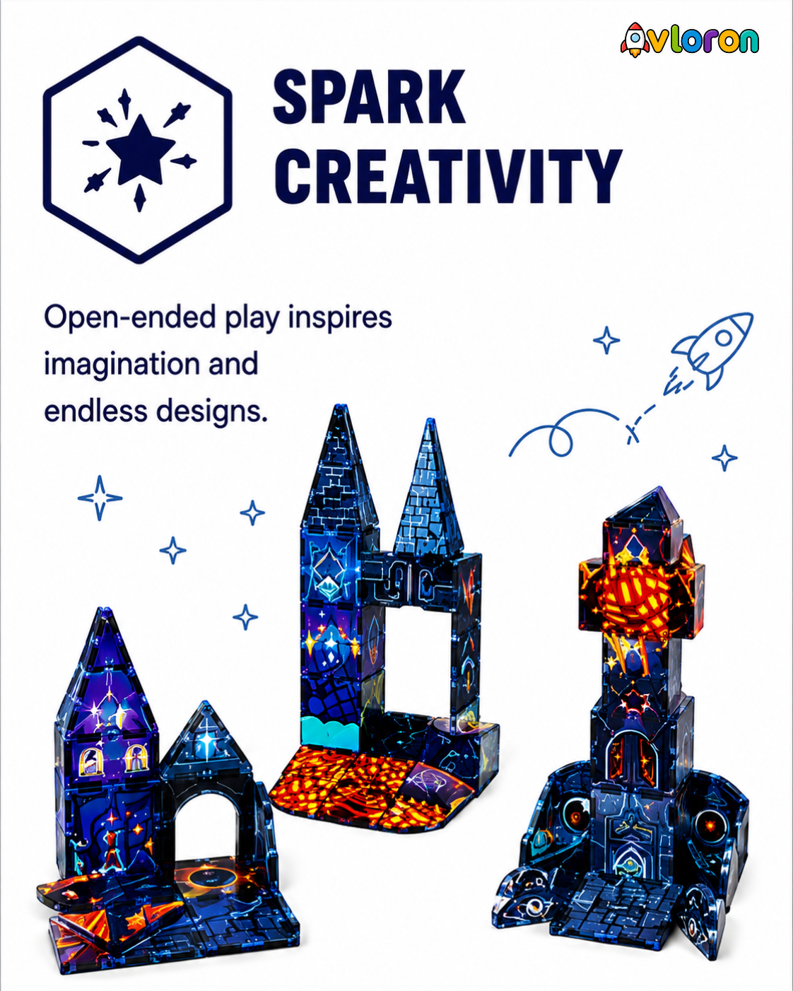 Magnetic Building Tiles 3D Mystic Night Castle 52PCS - STEM Construction Set with Strong Magnetic Force-Develop Thinking & Motor Skills Ages 3+